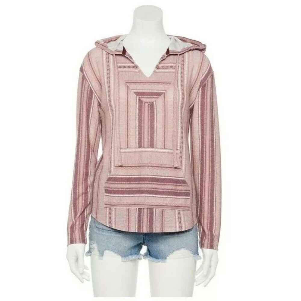 NWT Wallflower Zinfandel Baja Stripe Lightweight Knit Hoodie Junior's Size XL